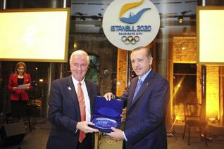 Prime Minister Recep Tayyip Erdogan (right) with IOC Commission Chief Sir Craig Reedie in March
