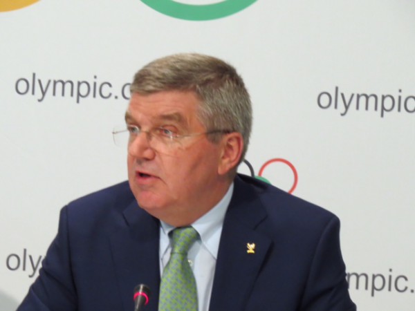 IOC President Thomas Bach addresses the Press at conclusion of Executive Board Meeting July 8, 2015 (GamesBids Photo)