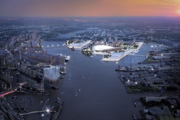 A concept drawing of the Hamburg 2024 Olympic City (Credit: DOSB)