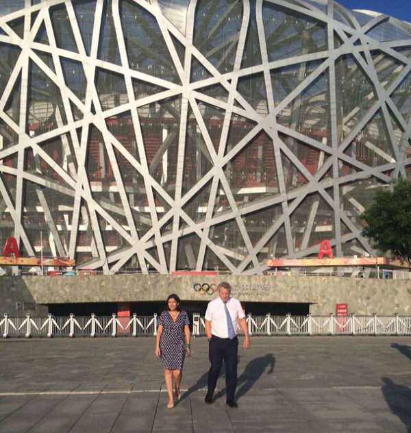 Paris Mayor Anne Hidalgo and IOC Member Guy Drut Visit Beijing Olympic Stadium