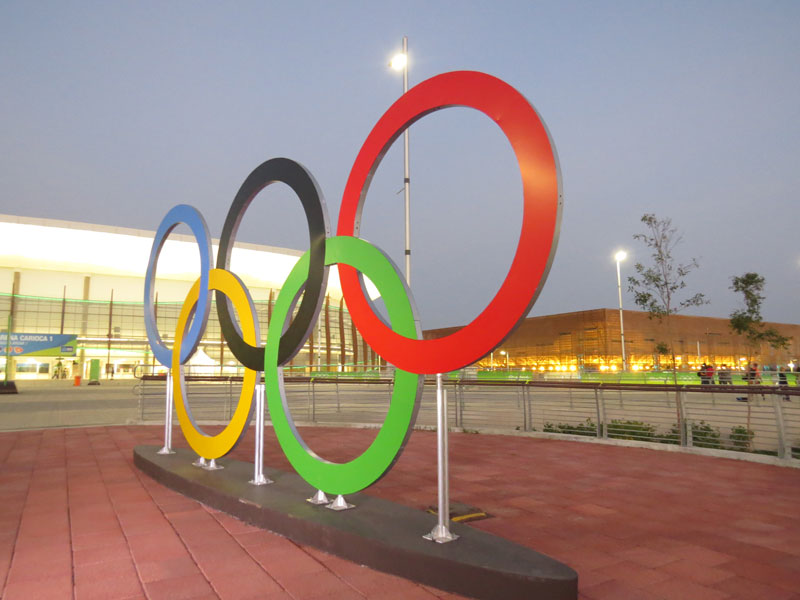 The Olympic Rings in Rio 2016's Barra Olympic Park (GamesBids Photo)