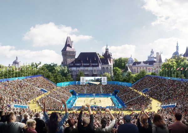 Beach Volleyball for the Budapest 2024 Olympic Games would be situated outside the Vajdahunyad Castle building (Budapest 2024 rendering)