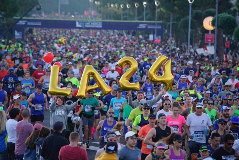 Runners at the Skechers Performance Los Angeles Marathon celebrate LA 2024 (LA 2024 Photo)