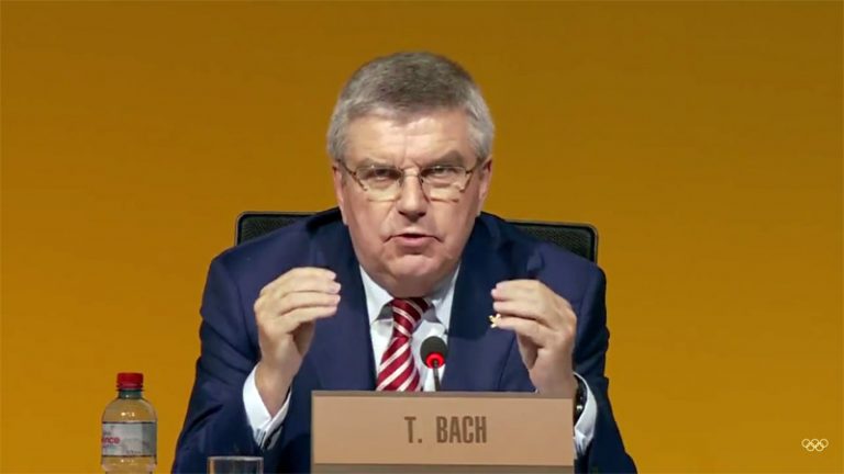 IOC President Thomas Bach addresses members at Session in Lausanne, July 11, 2017