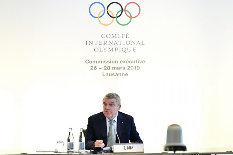 IOC President Thomas Bach speaks at an Executive Board Meeting in Lausanne, Switzerland March 27, 2019 (IOC Photo)