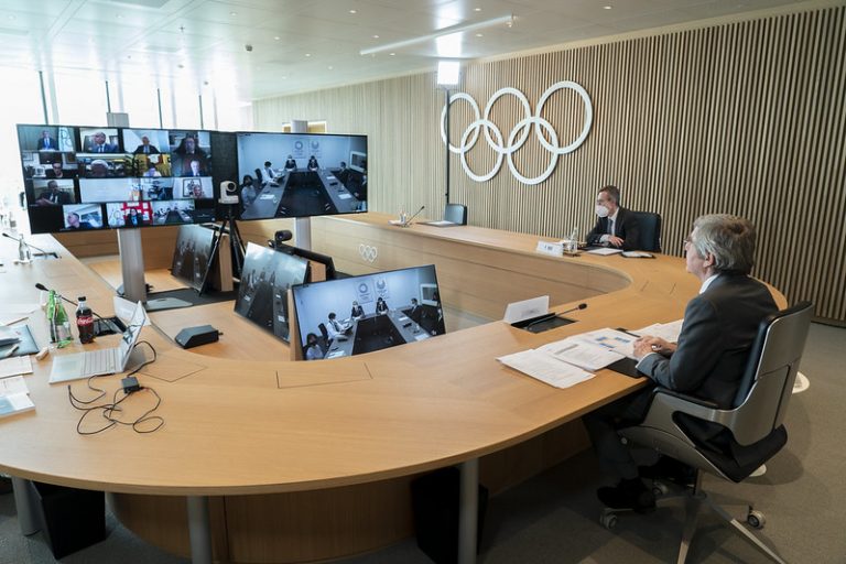 IOC President Thomas Bach chairs IOC Executive Board virtually in Lausanne for the February 24, 2021 meeting (Photo: Greg Martin/IOC)