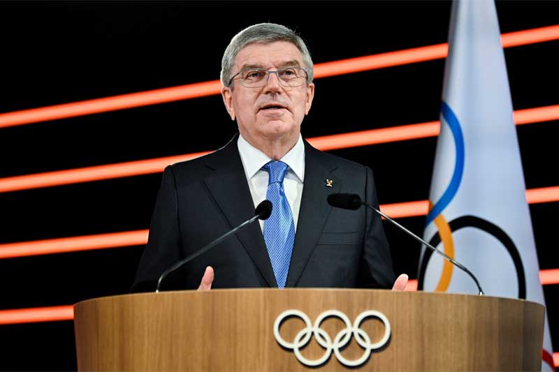 IOC President Thomas Bach addresses members at the 139th IOC Session in Lausanne, Switzerland May 20, 2022 (IOC Photo)