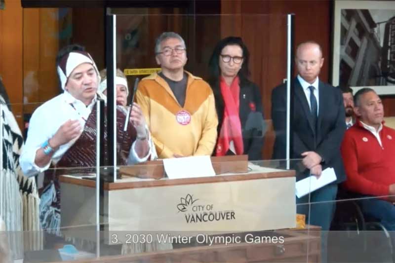 BC 2030 Olympic bid feasibility team address Vancouver City Council July 20, 2022 (City of Vancouver screen capture)