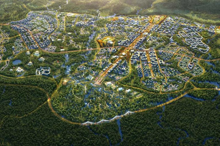 Concept drawing of Indonesia's new capital city Nusantara where construction began July 2022 (IKN Photo)