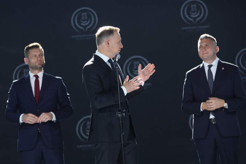 (Left to right) Poland's Minister of Sport and Tourism Kamil Bortniczuk, President of the Polish Olympic Committee Radosław Piesiewicz and President of the Republic of Poland Andrzej Duda September 27, 2023 (Photo: POC)