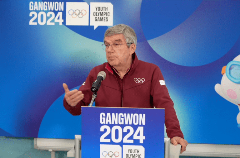 IOC President Thomas Bach speaks at press conference ahead of Gangwon 2024 Winter Youth Olympic Games closing ceremony February 1, 2024 (Screen capture)